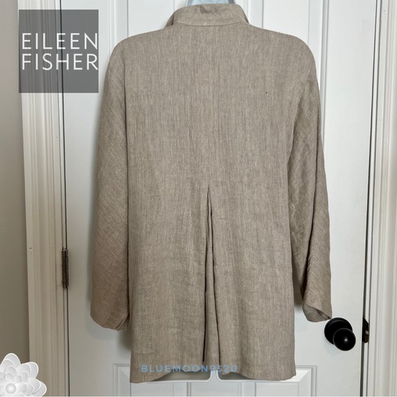 EILEEN FISHER Tan Open Front Lightweight Linen Cotton Jacket L - Picture 4 of 7